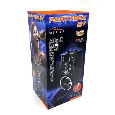 Głośnik PARTYBOX BT MT3150 Karaoke/Bluetooth 5.0/FM/MP3/USB/AUX/LED/USB-C/RMS 18W/PMPO 800W Głośnik PARTYBOX BT MT3150 Karaoke/Bluetooth 5.0/FM/MP3/USB/AUX/LED/USB-C/RMS 18W/PMPO 800W