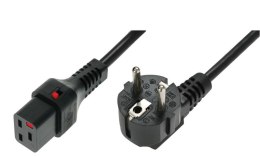 Kabel połączeniowy zasilający blokada IEC LOCK 3x1,5mm2 Schuko kątowy/C19 prosty M/Ż 2m Czarny