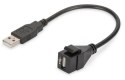 Moduł Keystone USB 2.0 z kablem 16cm, łącznik do gniazd i pustych paneli, żeński/męski, Czarny