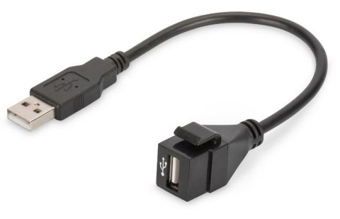 Moduł Keystone USB 2.0 z kablem 16cm, łącznik do gniazd i pustych paneli, żeński/męski, Czarny