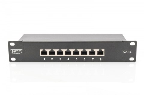 Patch panel 10 cali 8-portów RJ-45 Kat.6 ekranowany 1U kompletny LSA, wspornik kablowy, Czarny