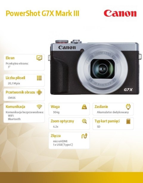 Aparat PowerShot G7X Mark III srebrny 3638C002 Aparat PowerShot G7X Mark III srebrny 3638C002