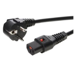 Kabel połączeniowy zasilający blokada IEC LOCK 3x1mm2 Schuko kątowy/C13 prosty M/Ż 5m Czarny