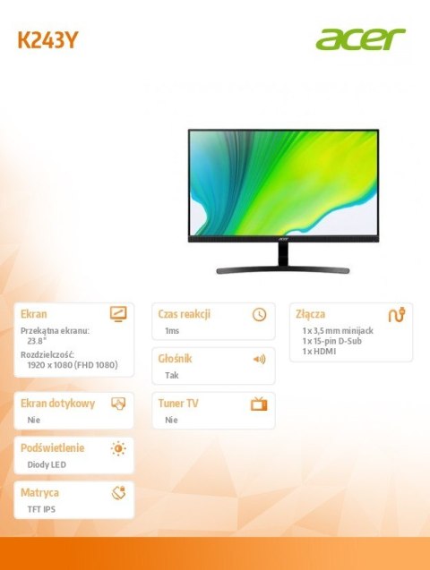 Monitor 23.8 cali K243Ybmix IPS 1MS/100Hz/AMD FreeS/HDMI/VGA/GŁOŚNIK Monitor 23.8 cali K243Ybmix IPS 1MS/100Hz/AMD FreeS/HDMI/VGA/GŁOŚNIK