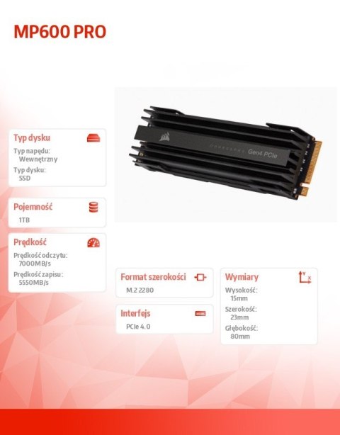 Dysk SSD 1TB MP600 PRO 7000/5500MB/s PCIe Gen4.0 x4 NVMe M.2 2280
