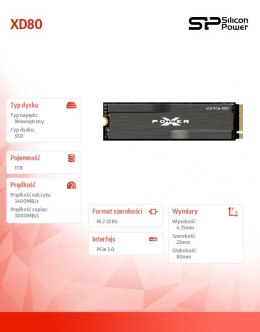 Dysk SSD XD80 1TB PCIe M.2 2280 NVMe Gen3 x4 3400/3000MB/s