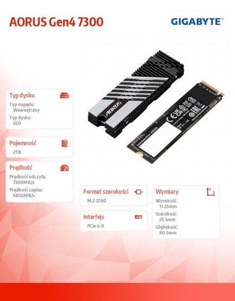 Dysk SSD AORUS NVMe Gen4 2TB M.2 2280 9JS18N200-00-G10 Dysk SSD AORUS NVMe Gen4 2TB M.2 2280 9JS18N200-00-G10