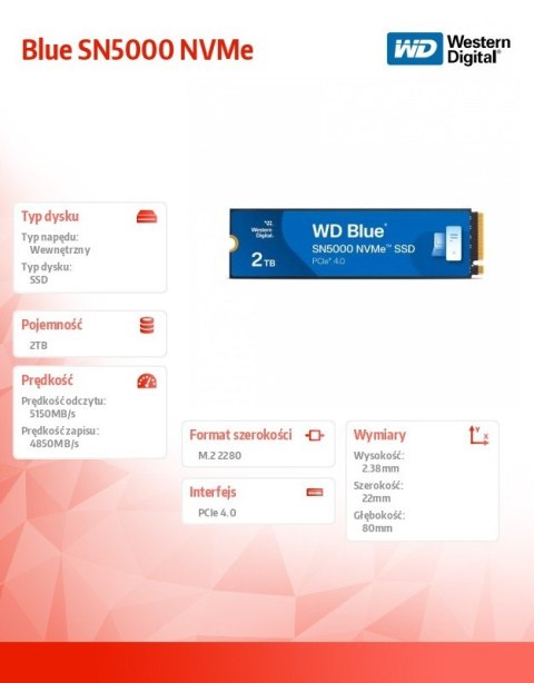 Dysk SSD Blue 2 TB M.2 2280 SN5000 NVMe PCIE4.0 Dysk SSD Blue 2 TB M.2 2280 SN5000 NVMe PCIE4.0