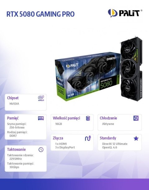 Karta graficzna RTX 5080 GAMING PRO 16GB GDDR7 256bit 3DP/HDMI Karta graficzna RTX 5080 GAMING PRO 16GB GDDR7 256bit 3DP/HDMI