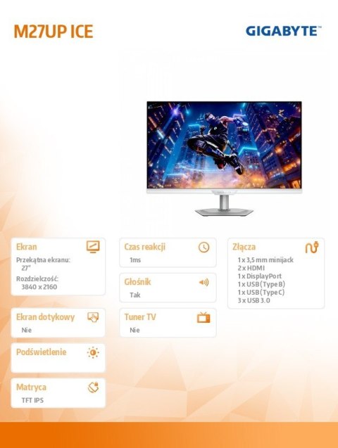 Monitor 27 cali M27UP ICE GMG 4K FHD 160/320Hz DP HDMI Monitor 27 cali M27UP ICE GMG 4K FHD 160/320Hz DP HDMI