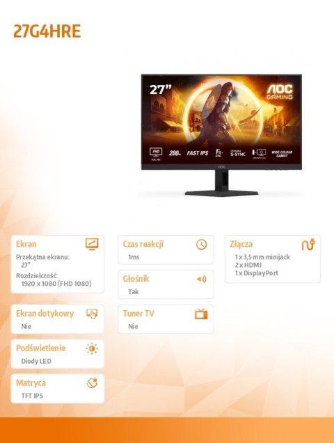 Monitor 27G4HRE 27 cali Fast IPS 200Hz HDMIx2 DP Głośniki Monitor 27G4HRE 27 cali Fast IPS 200Hz HDMIx2 DP Głośniki