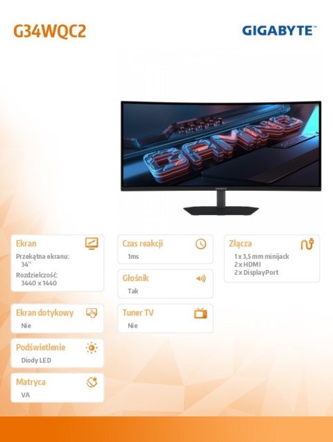 Monitor 34 cale G34WQC2 WQHD 200Hz 2DP 2HDMI Monitor 34 cale G34WQC2 WQHD 200Hz 2DP 2HDMI