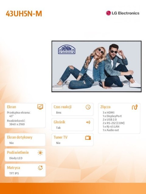 Monitor wielkoformatowy 43UH5N-M 500cd/m2 UHD 24/7 Monitor wielkoformatowy 43UH5N-M 500cd/m2 UHD 24/7