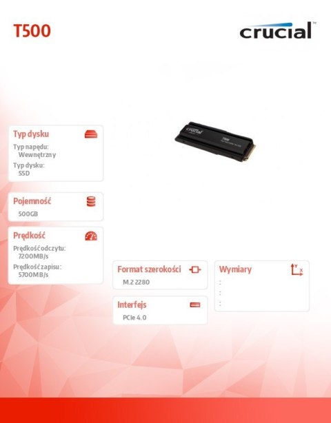 Dysk SSD T500 500GB M.2 NVMe2280 PCIe 4.0 7200/5700