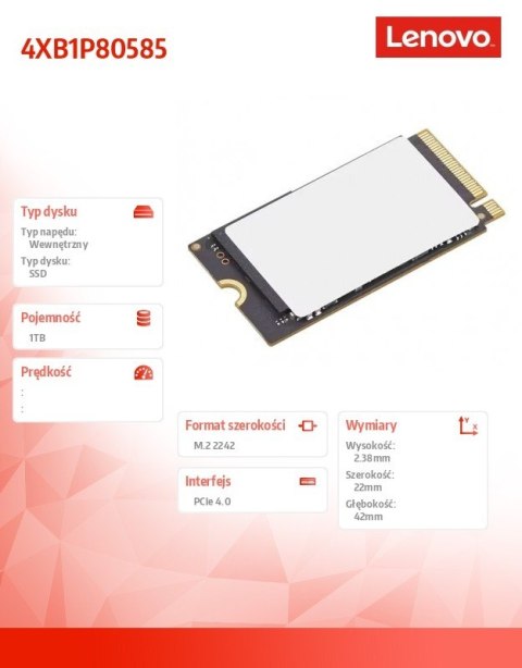 Dysk SSD wewnętrzny 1TB PCIe G4x4 2242 4XB1P80585
