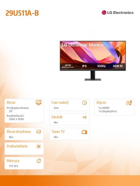 Monitor 29U511A-B 29 cali IPS UltraWide 21:9 WFHD Monitor 29U511A-B 29 cali IPS UltraWide 21:9 WFHD