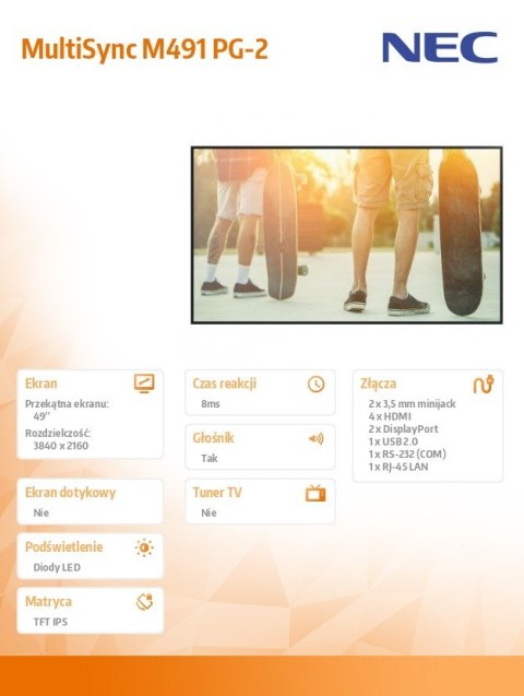 Monitor wielkoformatowy MultiSync M491 PG-2 49 cali UHD 500cd/m2 24/7 Monitor wielkoformatowy MultiSync M491 PG-2 49 cali UHD 500cd/m2 24/7