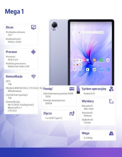 Tablet Mega 1 12/256GB 8800 mAh 11.5 cala purpurowy Tablet Mega 1 12/256GB 8800 mAh 11.5 cala purpurowy