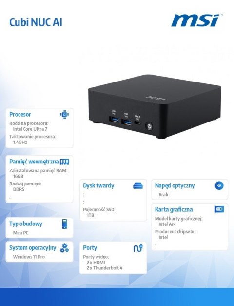 !Cubi NUC AI 1UMG-06SEU W11PRO/ICU7/16GB/1T/WiFI/BT5.3/Black !Cubi NUC AI 1UMG-06SEU W11PRO/ICU7/16GB/1T/WiFI/BT5.3/Black