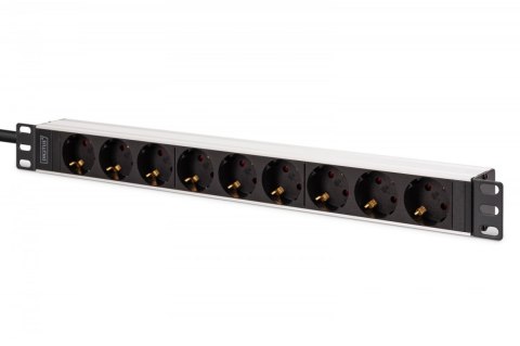 Listwa zasilająca PDU Rack 19", 9 gniazd Schuko CEE 7/3 (45°), kabel 2m wtyk IEC C20, 16A, aluminiowa Listwa zasilająca PDU Rack 19", 9 gniazd Schuko CEE 7/3 (45°), kabel 2m wtyk IEC C20, 16A, aluminiowa