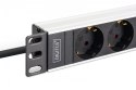 Listwa zasilająca PDU Rack 19", 9 gniazd Schuko CEE 7/3 (45°), kabel 2m wtyk IEC C20, 16A, aluminiowa