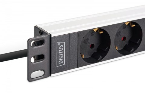 Listwa zasilająca PDU Rack 19", 9 gniazd Schuko CEE 7/3 (45°), kabel 2m wtyk IEC C20, 16A, aluminiowa Listwa zasilająca PDU Rack 19", 9 gniazd Schuko CEE 7/3 (45°), kabel 2m wtyk IEC C20, 16A, aluminiowa