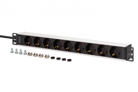 Listwa zasilająca PDU Rack 19", 9 gniazd Schuko CEE 7/3 (45°), kabel 2m wtyk IEC C20, 16A, aluminiowa Listwa zasilająca PDU Rack 19", 9 gniazd Schuko CEE 7/3 (45°), kabel 2m wtyk IEC C20, 16A, aluminiowa