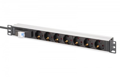 Listwa zasilająca PDU Rack 19" z wyłącznikiem nadprądowym Typ C 16A, 7 gniazd Schuko CEE 7/3 (45°), kabel 1,8m wtyk Unischuko CE Listwa zasilająca PDU Rack 19" z wyłącznikiem nadprądowym Typ C 16A, 7 gniazd Schuko CEE 7/3 (45°), kabel 1,8m wtyk Unischuko CE
