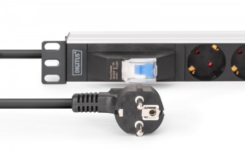 Listwa zasilająca PDU Rack 19" z wyłącznikiem nadprądowym Typ C 16A, 7 gniazd Schuko CEE 7/3 (45°), kabel 1,8m wtyk Unischuko CE Listwa zasilająca PDU Rack 19" z wyłącznikiem nadprądowym Typ C 16A, 7 gniazd Schuko CEE 7/3 (45°), kabel 1,8m wtyk Unischuko CE