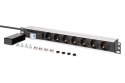 Listwa zasilająca PDU Rack 19" z wyłącznikiem nadprądowym Typ C 16A, 7 gniazd Schuko CEE 7/3 (45°), kabel 1,8m wtyk Unischuko CE