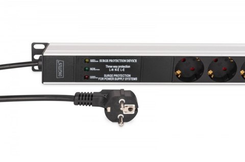 Listwa zasilająca PDU Rack (620mm) z zabezpieczeniem przeciwprzepięciowym + filtr EMI/RFI, 9 gniazd Schuko CEE 7/3 (45°), kabel Listwa zasilająca PDU Rack (620mm) z zabezpieczeniem przeciwprzepięciowym + filtr EMI/RFI, 9 gniazd Schuko CEE 7/3 (45°), kabel