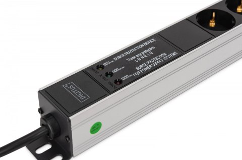 Listwa zasilająca PDU Rack (620mm) z zabezpieczeniem przeciwprzepięciowym + filtr EMI/RFI, 9 gniazd Schuko CEE 7/3 (45°), kabel Listwa zasilająca PDU Rack (620mm) z zabezpieczeniem przeciwprzepięciowym + filtr EMI/RFI, 9 gniazd Schuko CEE 7/3 (45°), kabel