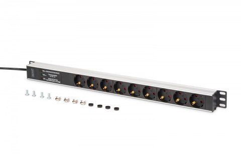 Listwa zasilająca PDU Rack (620mm) z zabezpieczeniem przeciwprzepięciowym + filtr EMI/RFI, 9 gniazd Schuko CEE 7/3 (45°), kabel Listwa zasilająca PDU Rack (620mm) z zabezpieczeniem przeciwprzepięciowym + filtr EMI/RFI, 9 gniazd Schuko CEE 7/3 (45°), kabel