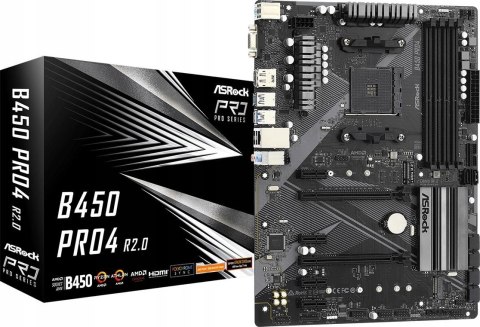 ASROCK Płyta główna B450 PRO4 R2.0 AM4 4DDR4 DP/HDMI M.2 USB3.2 ATX ASROCK Płyta główna B450 PRO4 R2.0 AM4 4DDR4 DP/HDMI M.2 USB3.2 ATX
