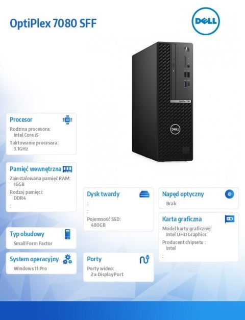 Komputer poleasingowy Optiplex 7080 SFF Core i5-10500 (10-gen.) 3,1GHz / 16 GB / 480 GB SSD / Win 11 Prof. Komputer poleasingowy Optiplex 7080 SFF Core i5-10500 (10-gen.) 3,1GHz / 16 GB / 480 GB SSD / Win 11 Prof.