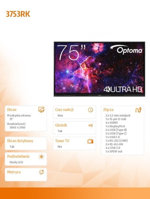 Monitor interaktywny 75 cali IFPD 3753RK H1F0H07BW101 Monitor interaktywny 75 cali IFPD 3753RK H1F0H07BW101