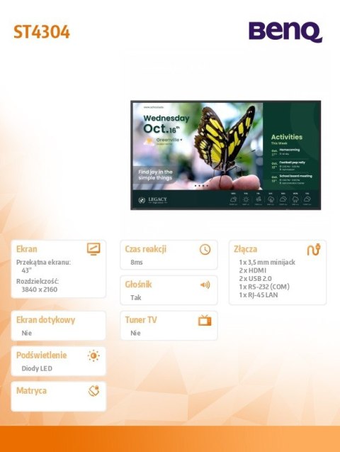 Monitor wielkoformatowy 43 cale ST4304 4K/1200:1/ANDROID Monitor wielkoformatowy 43 cale ST4304 4K/1200:1/ANDROID