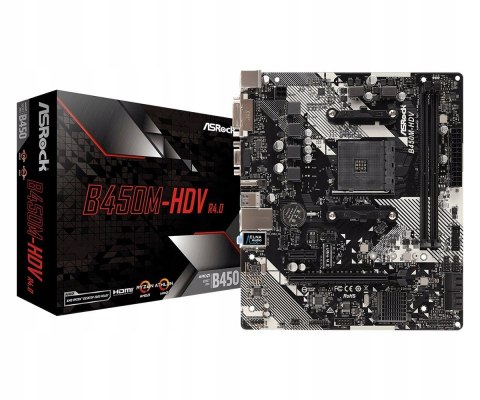 ASROCK Płyta główna B450M-HDV R4.0 AM4 2DDR4 VGA/DVI/HDMI/M.2 uATX