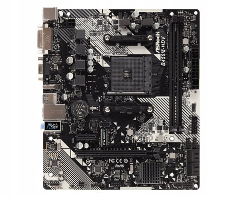ASROCK Płyta główna B450M-HDV R4.0 AM4 2DDR4 VGA/DVI/HDMI/M.2 uATX ASROCK Płyta główna B450M-HDV R4.0 AM4 2DDR4 VGA/DVI/HDMI/M.2 uATX