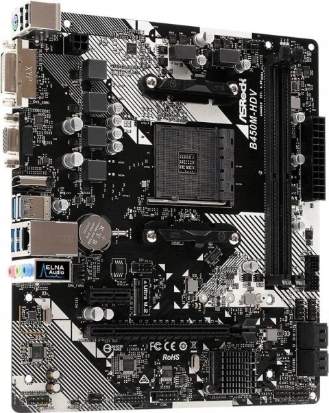 ASROCK Płyta główna B450M-HDV R4.0 AM4 2DDR4 VGA/DVI/HDMI/M.2 uATX ASROCK Płyta główna B450M-HDV R4.0 AM4 2DDR4 VGA/DVI/HDMI/M.2 uATX