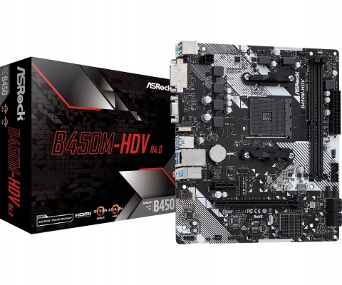 ASROCK Płyta główna B450M-HDV R4.0 AM4 2DDR4 VGA/DVI/HDMI/M.2 uATX ASROCK Płyta główna B450M-HDV R4.0 AM4 2DDR4 VGA/DVI/HDMI/M.2 uATX