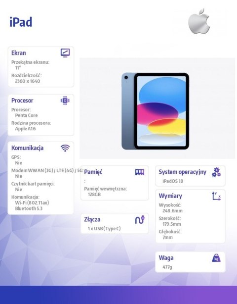 IPad WiFi 11 cali 128GB Niebieski IPad WiFi 11 cali 128GB Niebieski