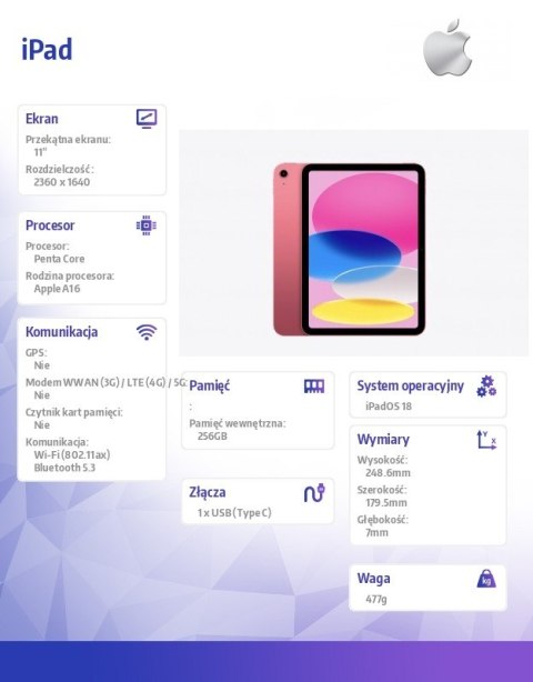 IPad WiFi 11 cali 256GB Różowy IPad WiFi 11 cali 256GB Różowy