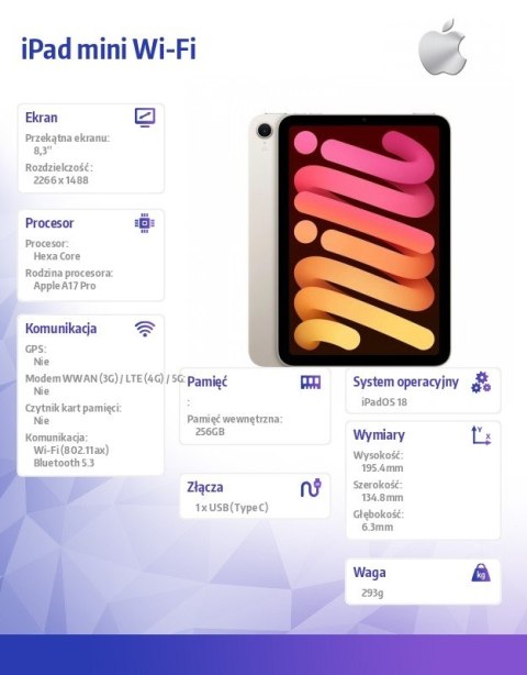 IPad mini Wi-Fi 256GB Księżycowa poświata IPad mini Wi-Fi 256GB Księżycowa poświata
