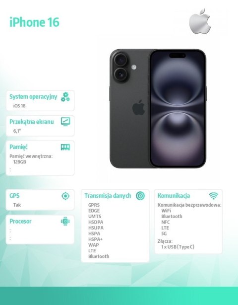 IPhone 16 128GB - Czarny IPhone 16 128GB - Czarny