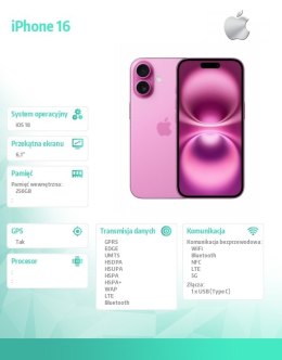 IPhone 16 256GB - Różowy