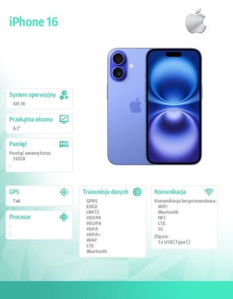 IPhone 16 512GB - Ultramaryna IPhone 16 512GB - Ultramaryna