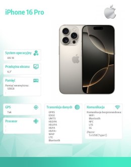 IPhone 16 Pro 128GB - Tytan naturalny