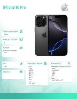 IPhone 16 Pro 1TB - Tytan czarny