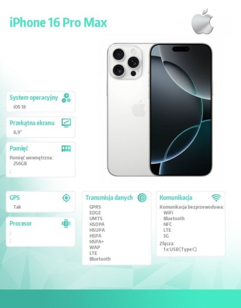 IPhone 16 Pro Max 256GB - Tytan biały IPhone 16 Pro Max 256GB - Tytan biały
